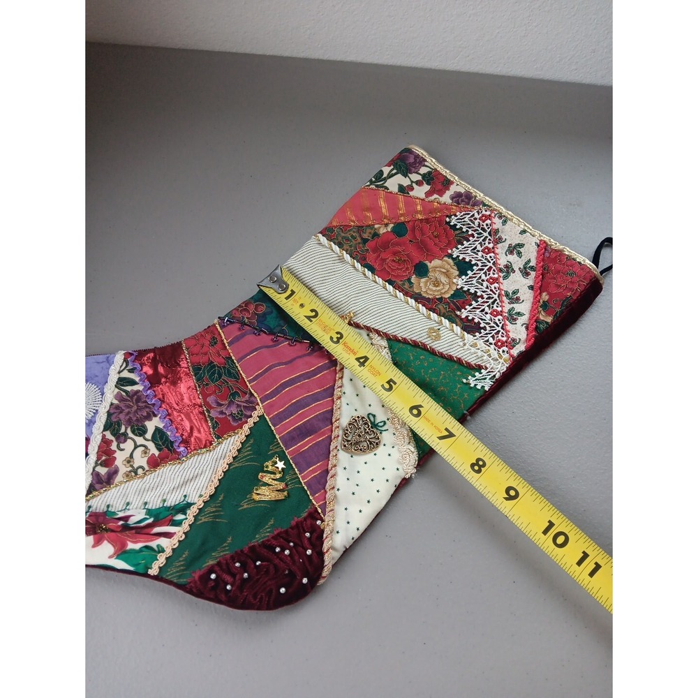 Red Velvet Christmas Stocking Handmade Sequins Charms Vintage Cottagecore‎ - Picture 8 of 8